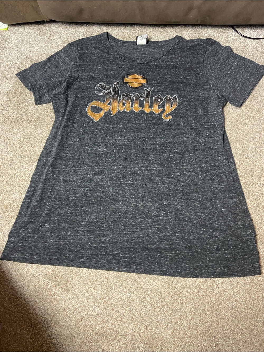 XL Harley Davidson Gold Embellished Womens Shirt Charcoal Black Myrtle Beach